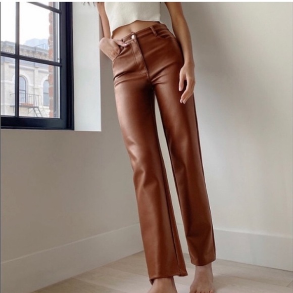 Aritzia Wilfred Melina Vegan Leather Pants in Cognac - Picture 1 of 8